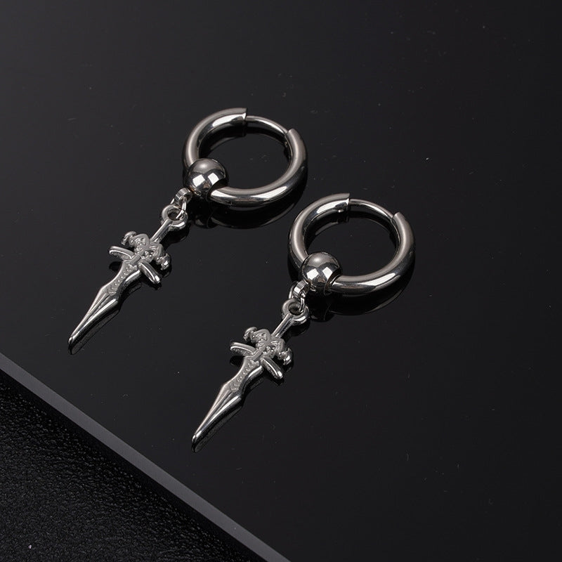 Fashion Cross Titanium Steel Hoop Earrings