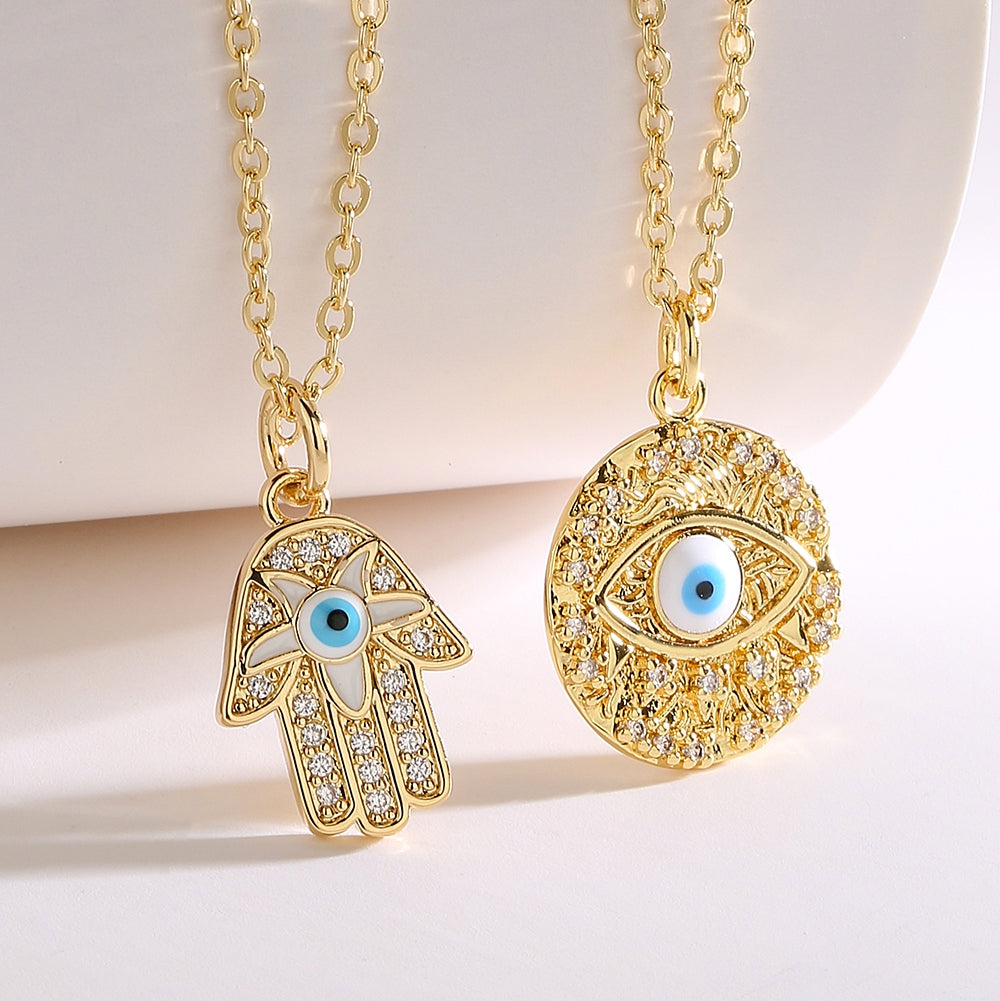 1 Piece Fashion Geometric Devil's Eye Copper Enamel Zircon Pendant Necklace