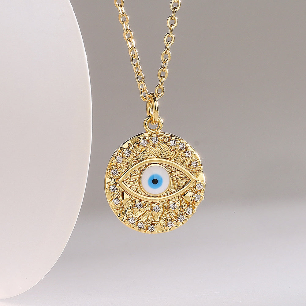 1 Piece Fashion Geometric Devil's Eye Copper Enamel Zircon Pendant Necklace