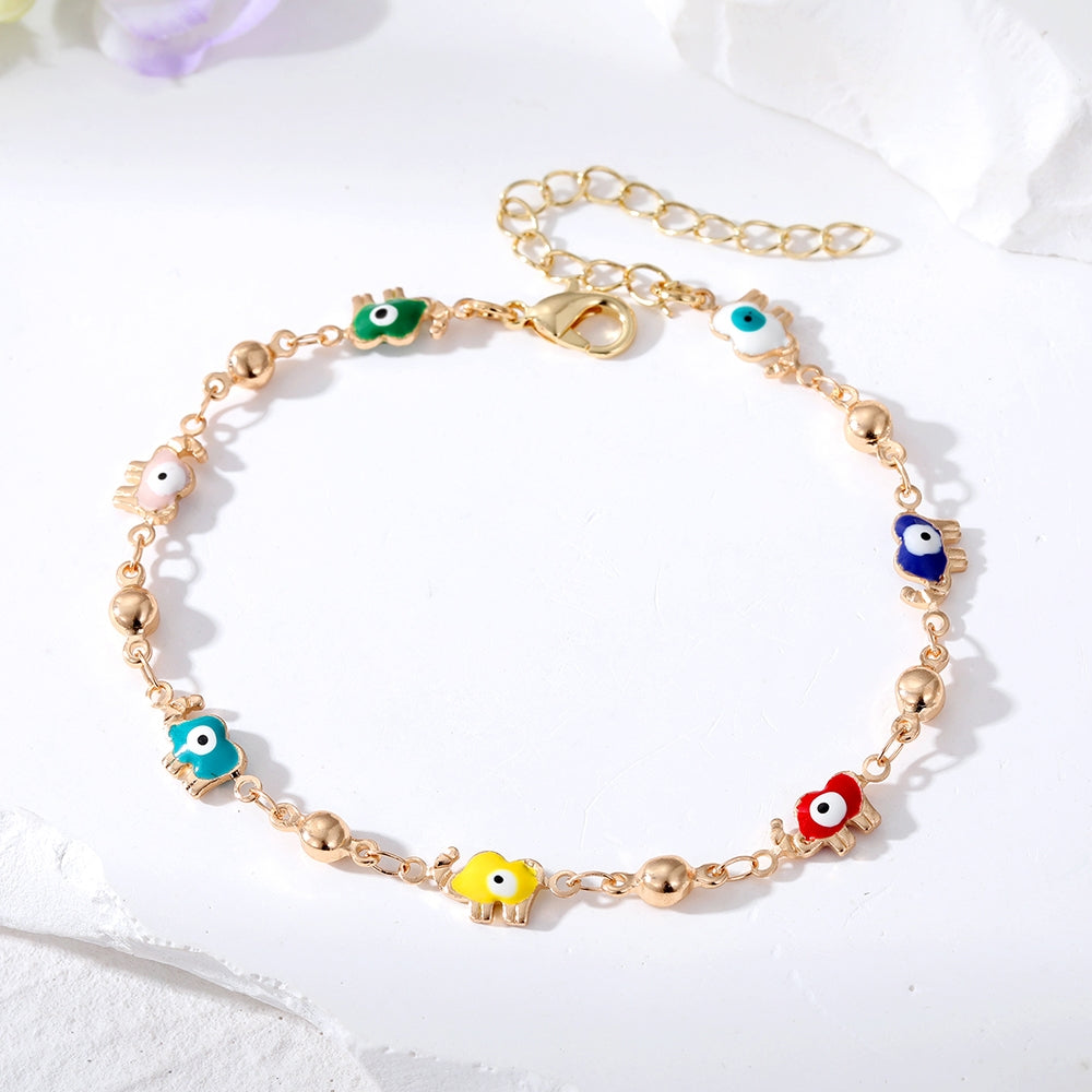 Fashion Devil's Eye Dolphin Flower Enamel Pearl Adjustable Women's Bracelet