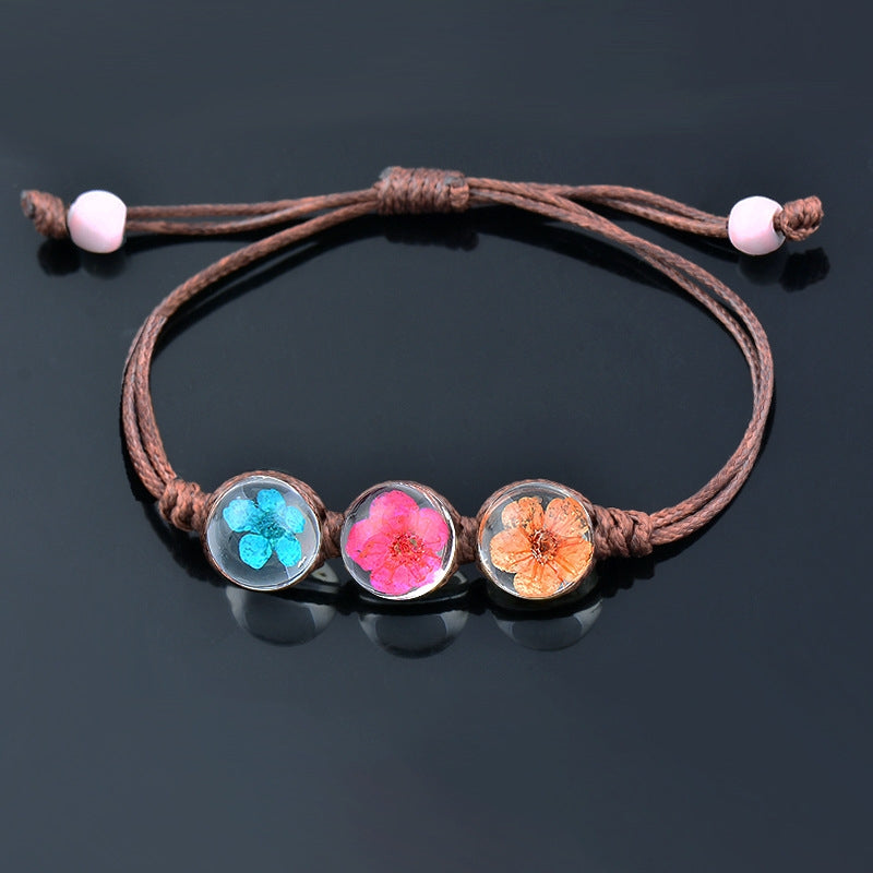 Fashion Dried Flower Glass Bead Women's Bracelet