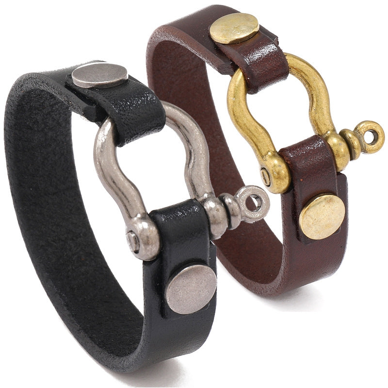 Fashion Geometric Alloy Cowhide Men's Bracelet with Horseshoe Clasp