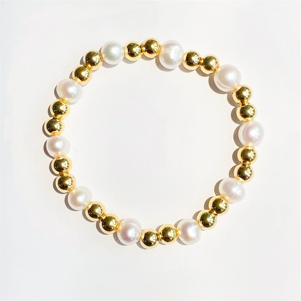 Fashion Geometric Freshwater Pearl Love Bracelet - Simple & Versatile Light Luxury Design