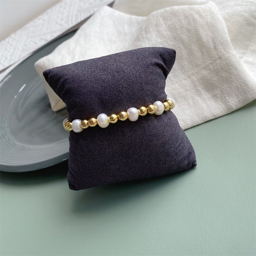 Fashion Geometric Freshwater Pearl Love Bracelet - Simple & Versatile Light Luxury Design