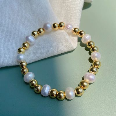 Fashion Geometric Freshwater Pearl Love Bracelet - Simple & Versatile Light Luxury Design