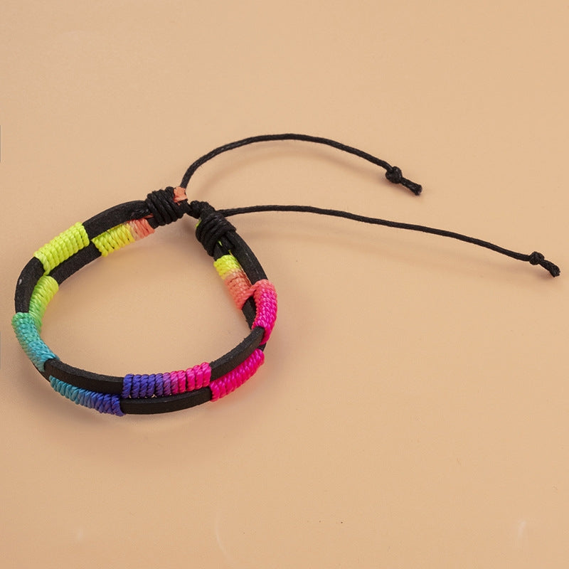 Fashion Geometric Leather Rainbow Unisex Bracelets - Colorful Hand-Woven Jewelry