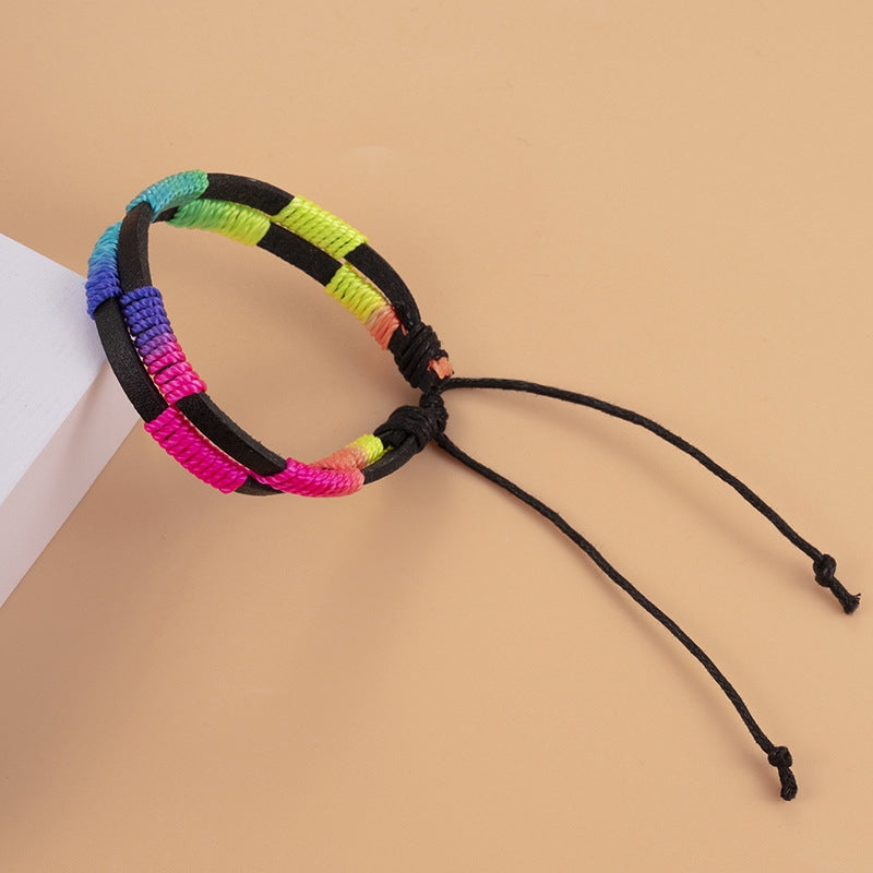 Fashion Geometric Leather Rainbow Unisex Bracelets - Colorful Hand-Woven Jewelry