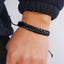 Fashion Geometric PU Leather Wax Line Men's Bracelet - Hand-Woven Black Three-Strand Design