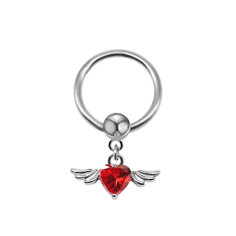 Fashion Heart Shape Spider Wing Nipple Ring with Zircon