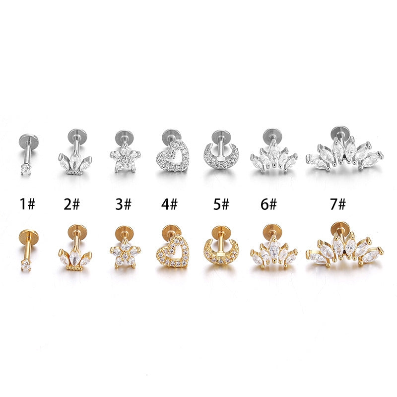 Fashion Heart Shape Zircon Stainless Steel Lip and Ear Stud