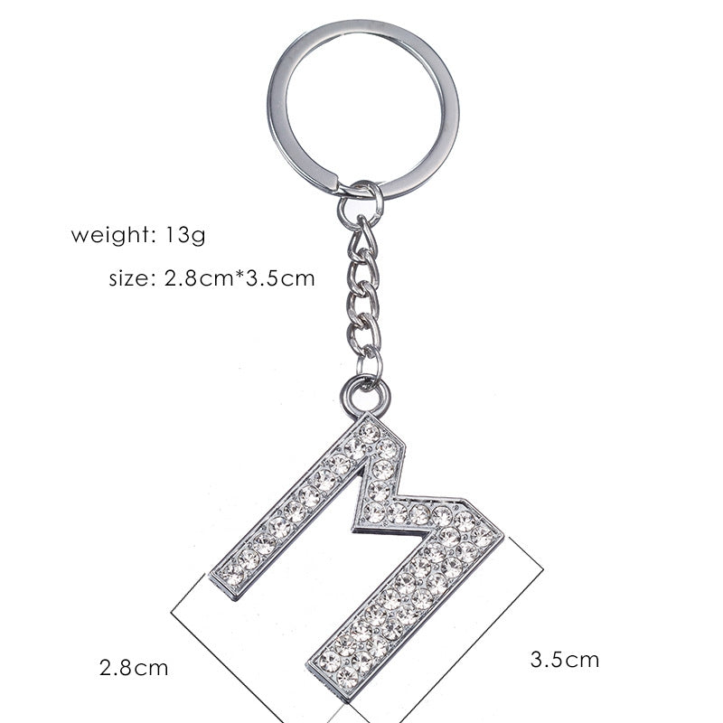 Fashion Alphabet Rhinestone Keychain Pendant - Unisex Metal Letter Accessory