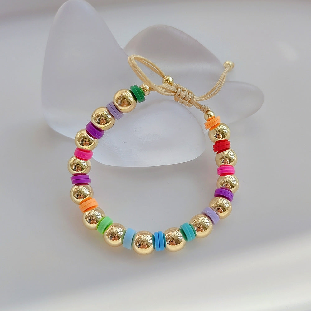 Fashion Bohemian Multicolor Soft Clay Beaded Women's Bracelet with 18k Gold Plated Beads