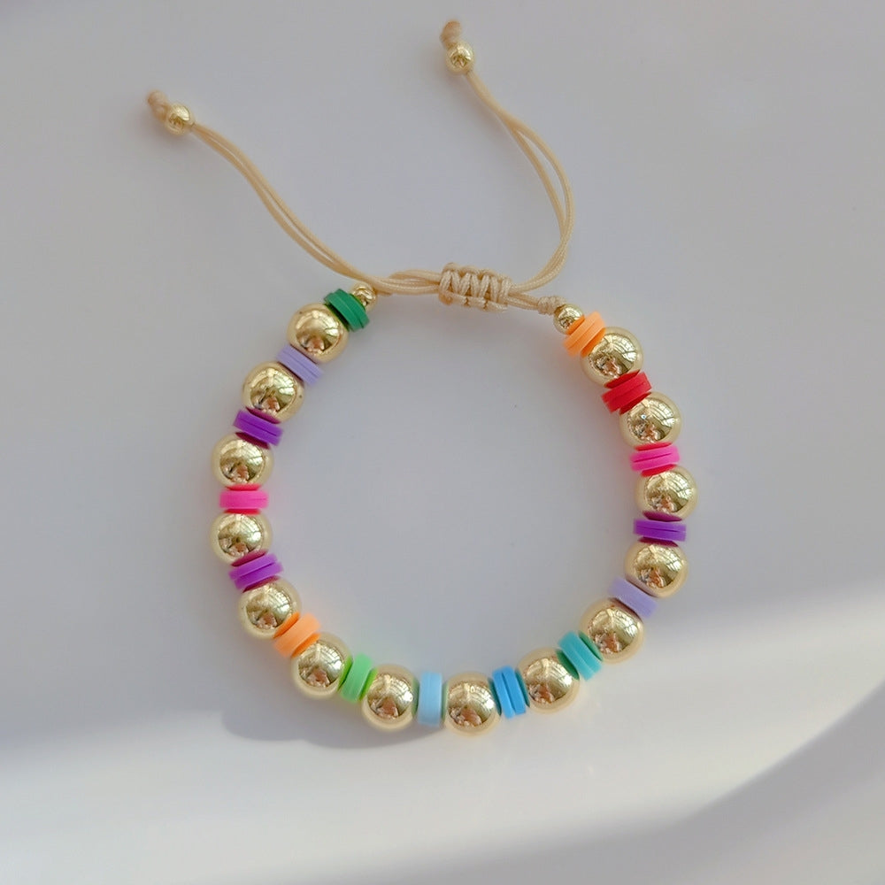 Fashion Bohemian Multicolor Soft Clay Beaded Women's Bracelet with 18k Gold Plated Beads