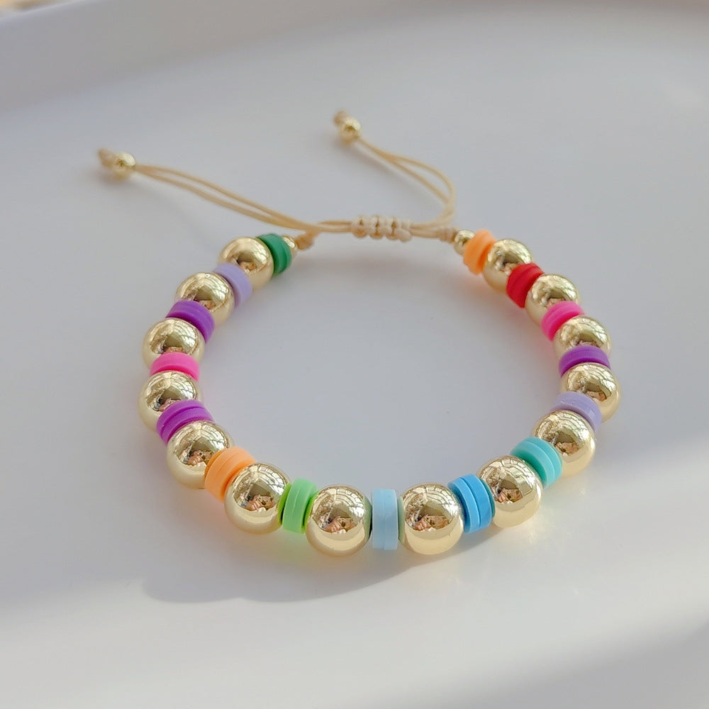 Fashion Bohemian Multicolor Soft Clay Beaded Women's Bracelet with 18k Gold Plated Beads