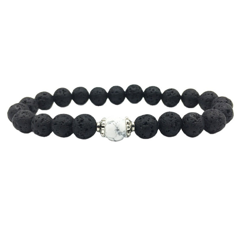 Fashion Round Crystal & Volcanic Rock Beaded Unisex Bracelet Set