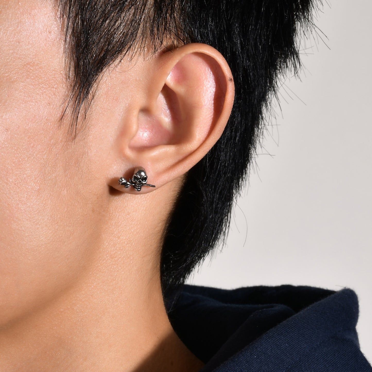 Fashion Skull Rose Stainless Steel Ear Studs - Single Piece Earrings