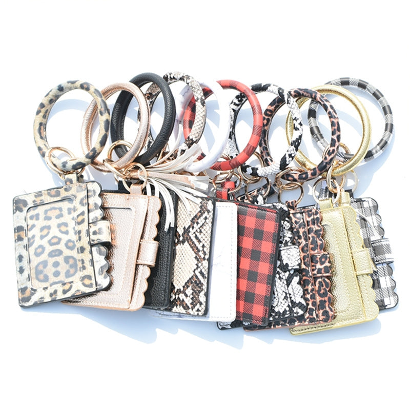 Fashion Snakeskin PU Leather Tassel Keychain Bracelet Wallet