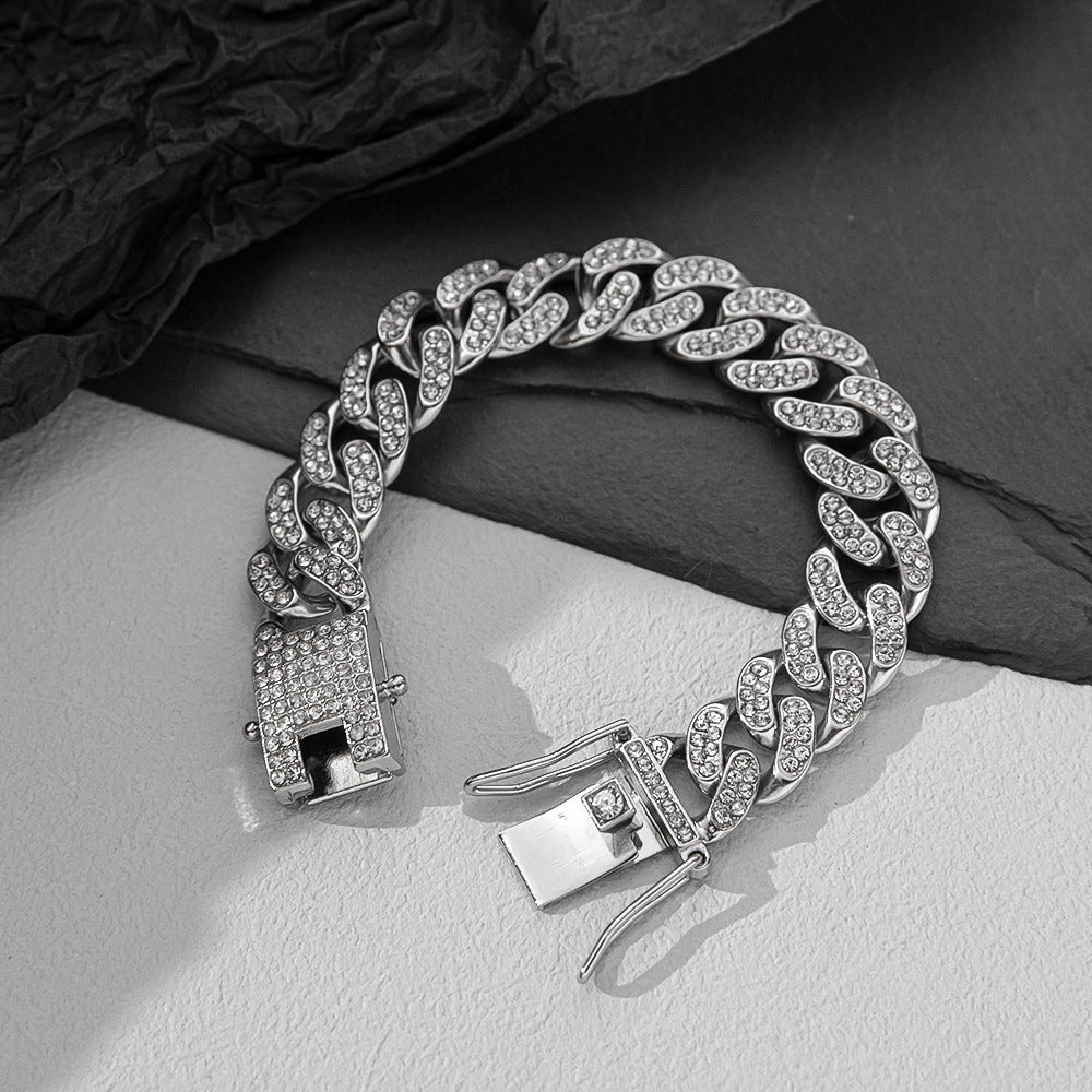 Fashion Rhinestone Inlay Cuban Chain Unisex Bracelets - Hip-Hop Style Accessories