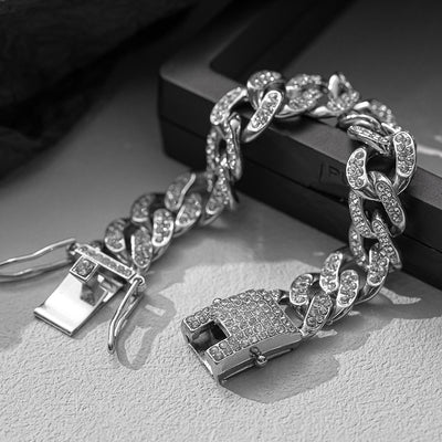 Fashion Rhinestone Inlay Cuban Chain Unisex Bracelets - Hip-Hop Style Accessories