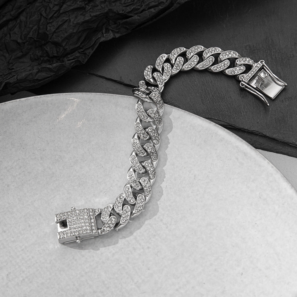 Fashion Rhinestone Inlay Cuban Chain Unisex Bracelets - Hip-Hop Style Accessories