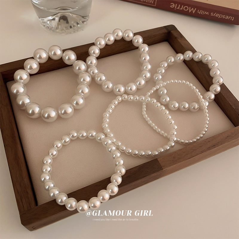 Fashion Solid Color Pearl Beaded Elastic Bracelet - French Retro Style Women's Jewelry