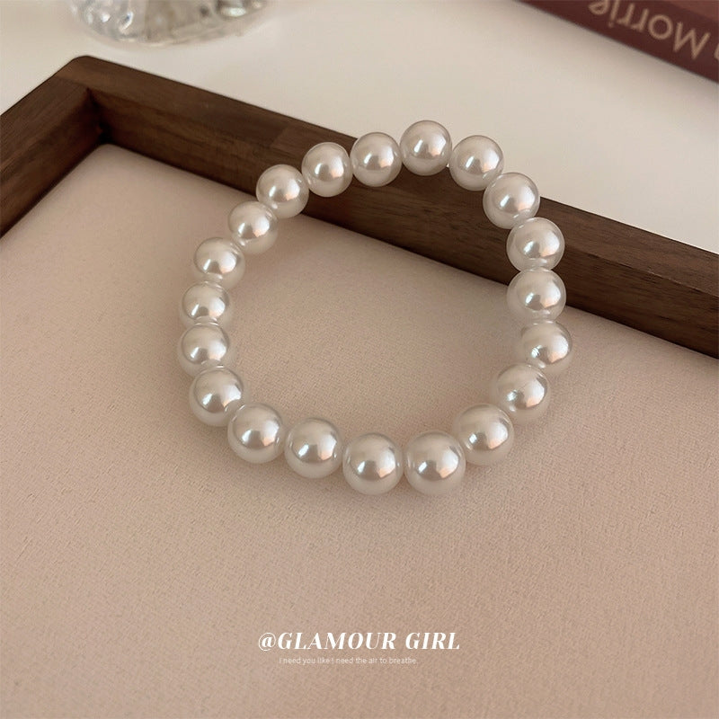 Fashion Solid Color Pearl Beaded Elastic Bracelet - French Retro Style Women's Jewelry