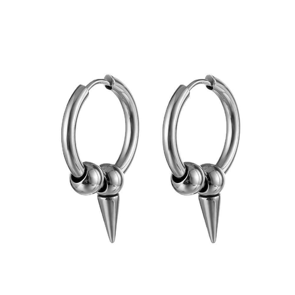 Fashion Stainless Steel Tapered Pendant Hoop Earrings for Men and Women