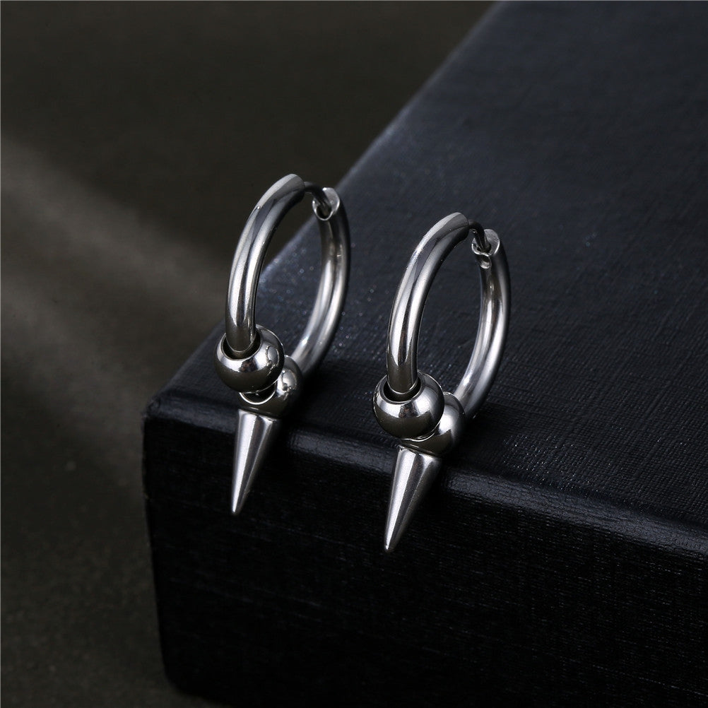 Fashion Stainless Steel Tapered Pendant Hoop Earrings for Men and Women
