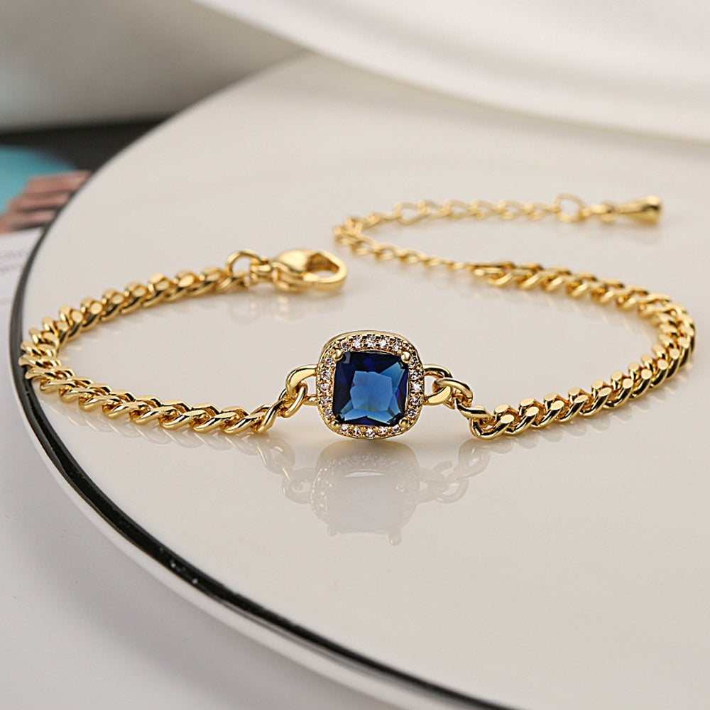 Fashion Square Zircon Inlay Cuban Chain Bracelet for Women