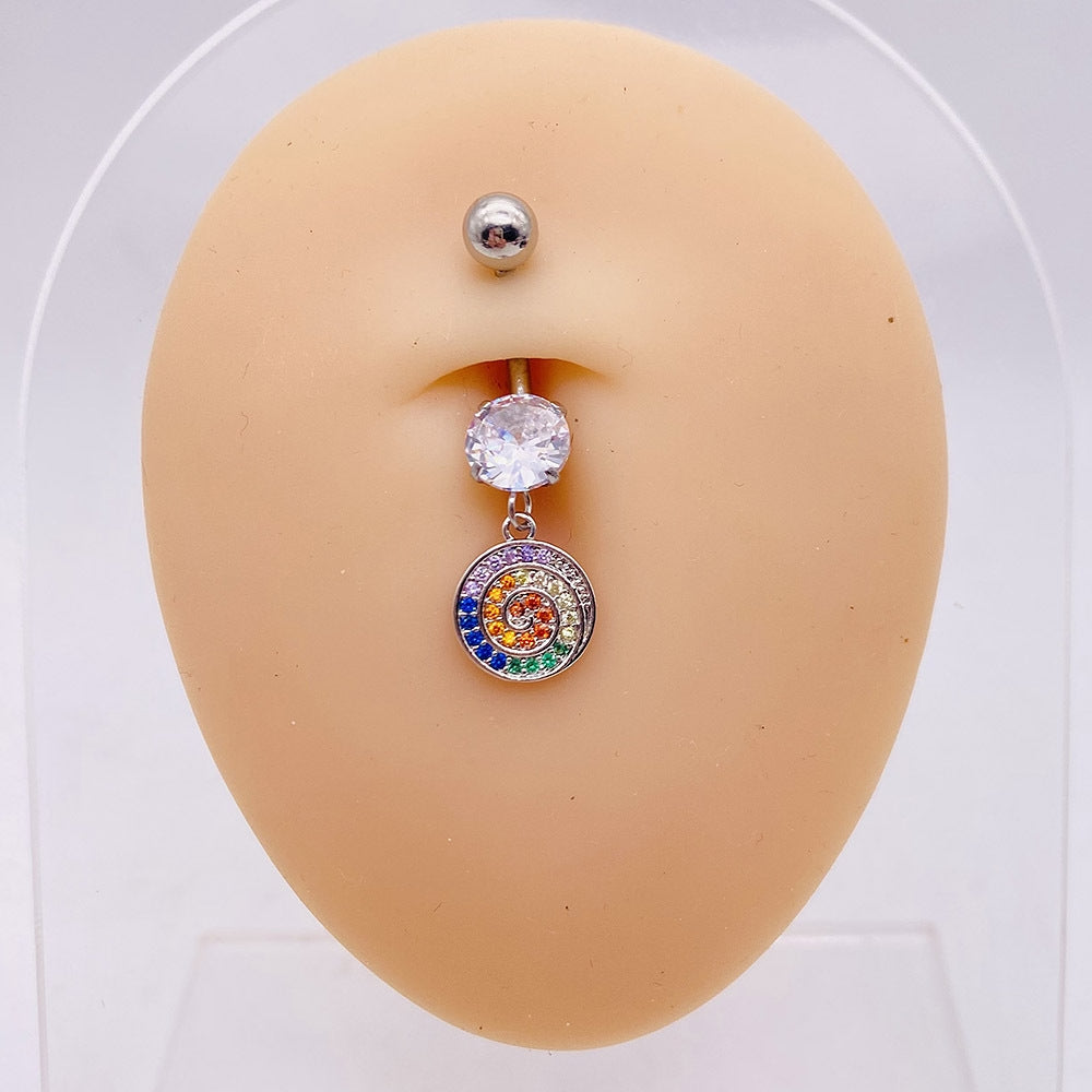 Fashion Star & Heart Zircon Flower Stainless Steel Belly Ring