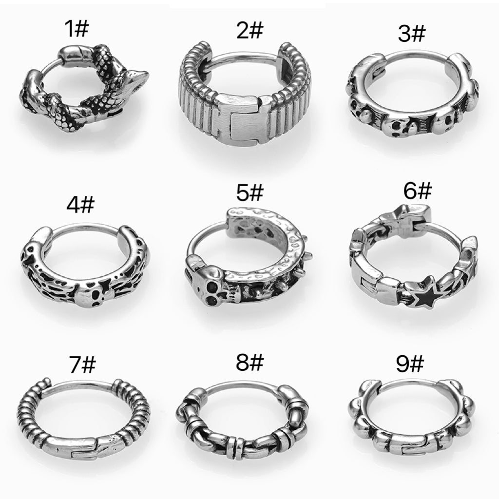 Gothic Vintage Skull Star Stainless Steel Hoop Earrings