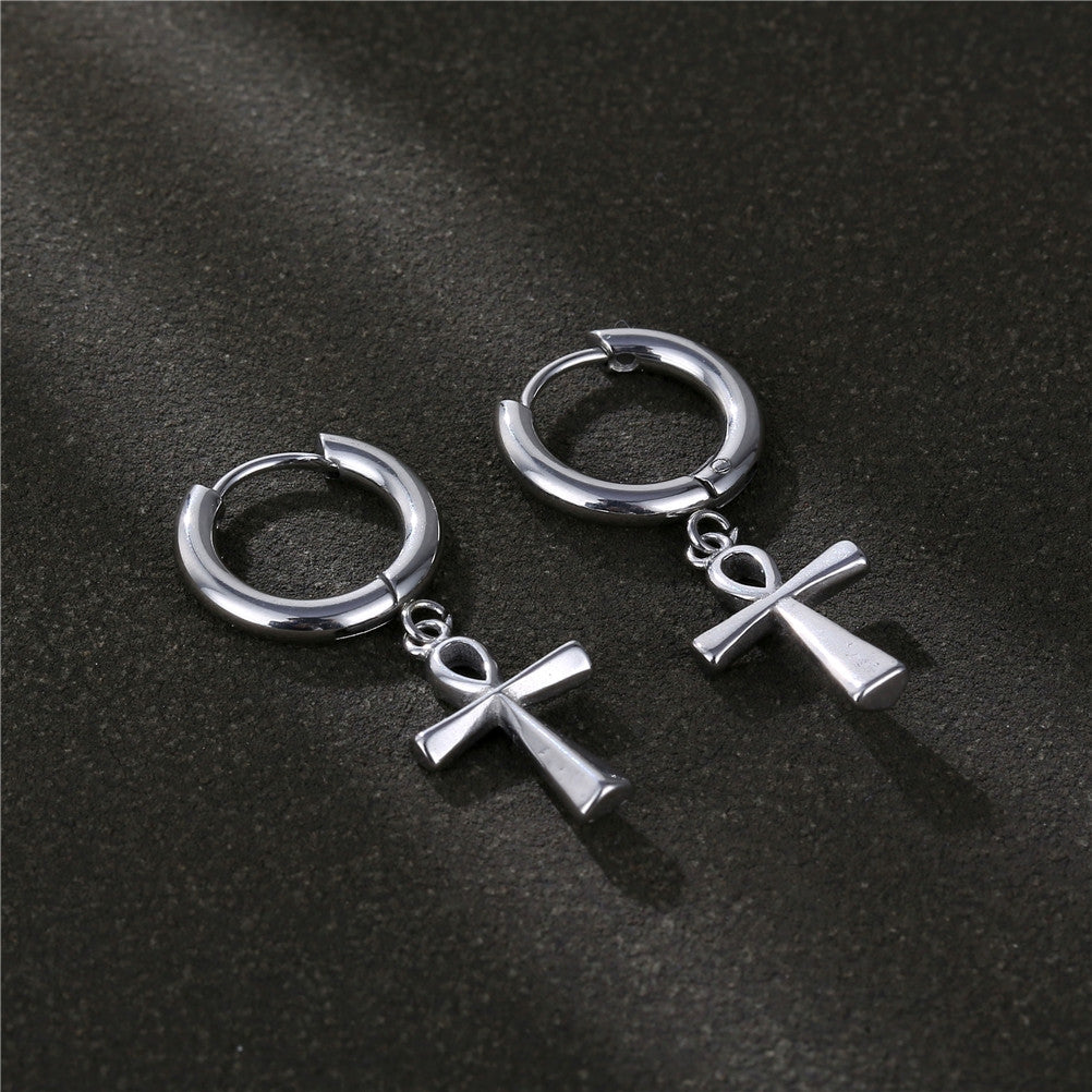 Hip-hop Cross Stainless Steel Men's Earrings with Pendant