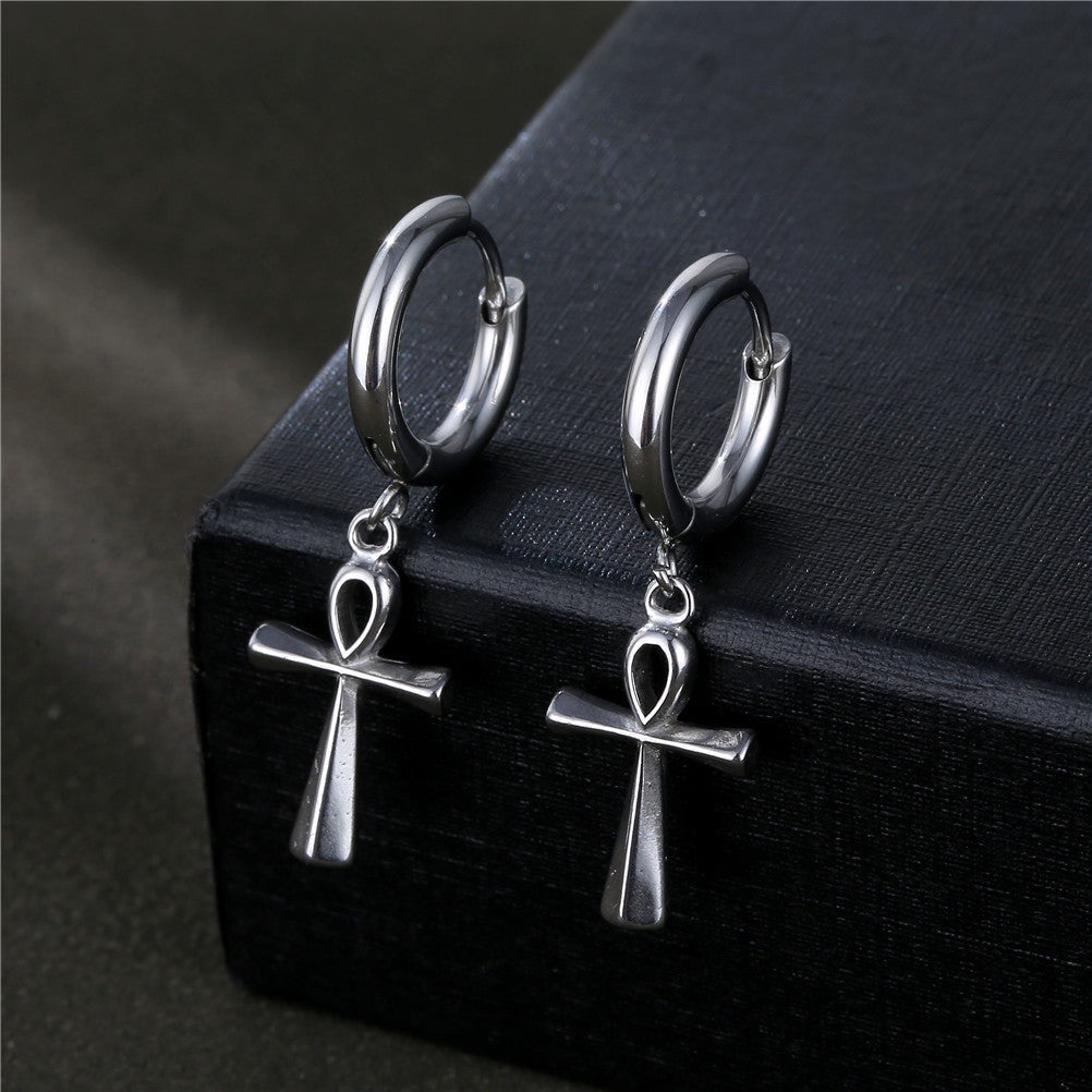 Hip-hop Cross Stainless Steel Men's Earrings with Pendant