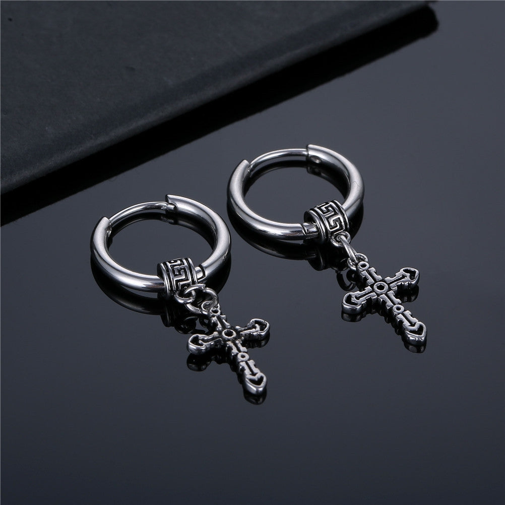 Hip-hop Cross Vintage Titanium Steel Men's Drop Earrings