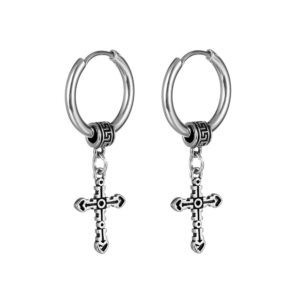 Hip-hop Cross Vintage Titanium Steel Men's Drop Earrings