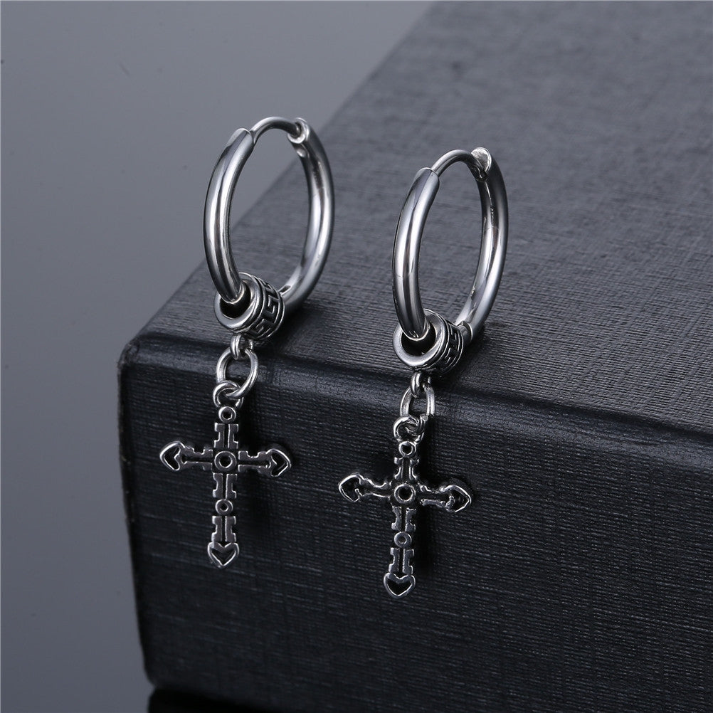 Hip-hop Cross Vintage Titanium Steel Men's Drop Earrings