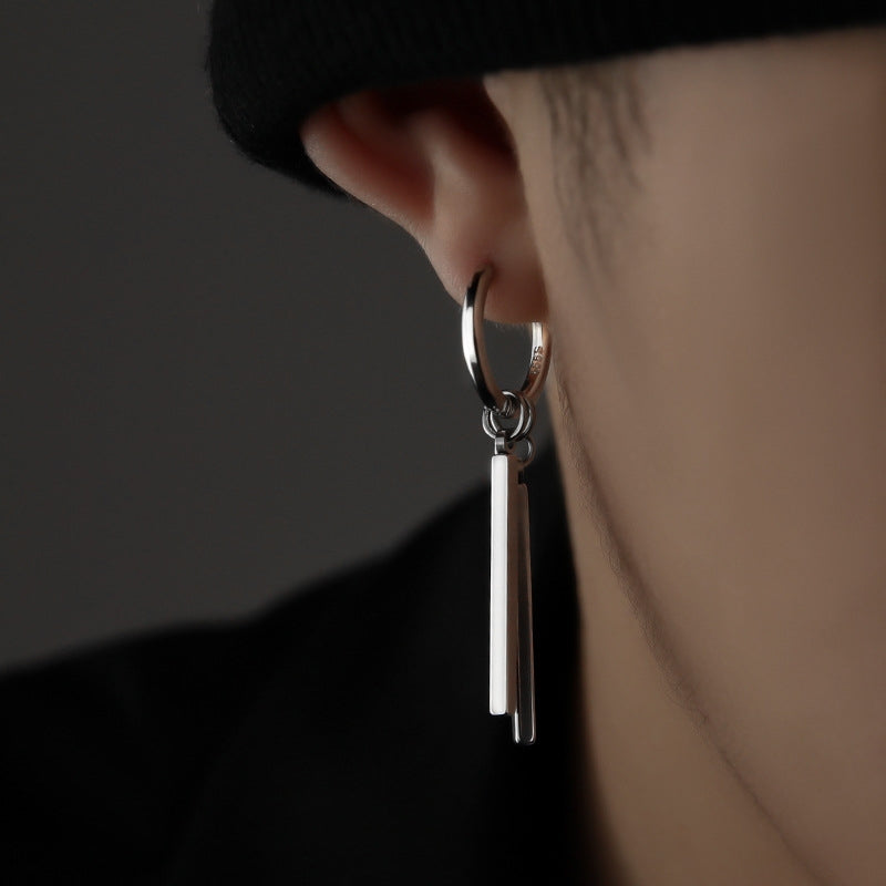 Geometric Stainless Steel Men's Drop Earrings - Minimalist Design