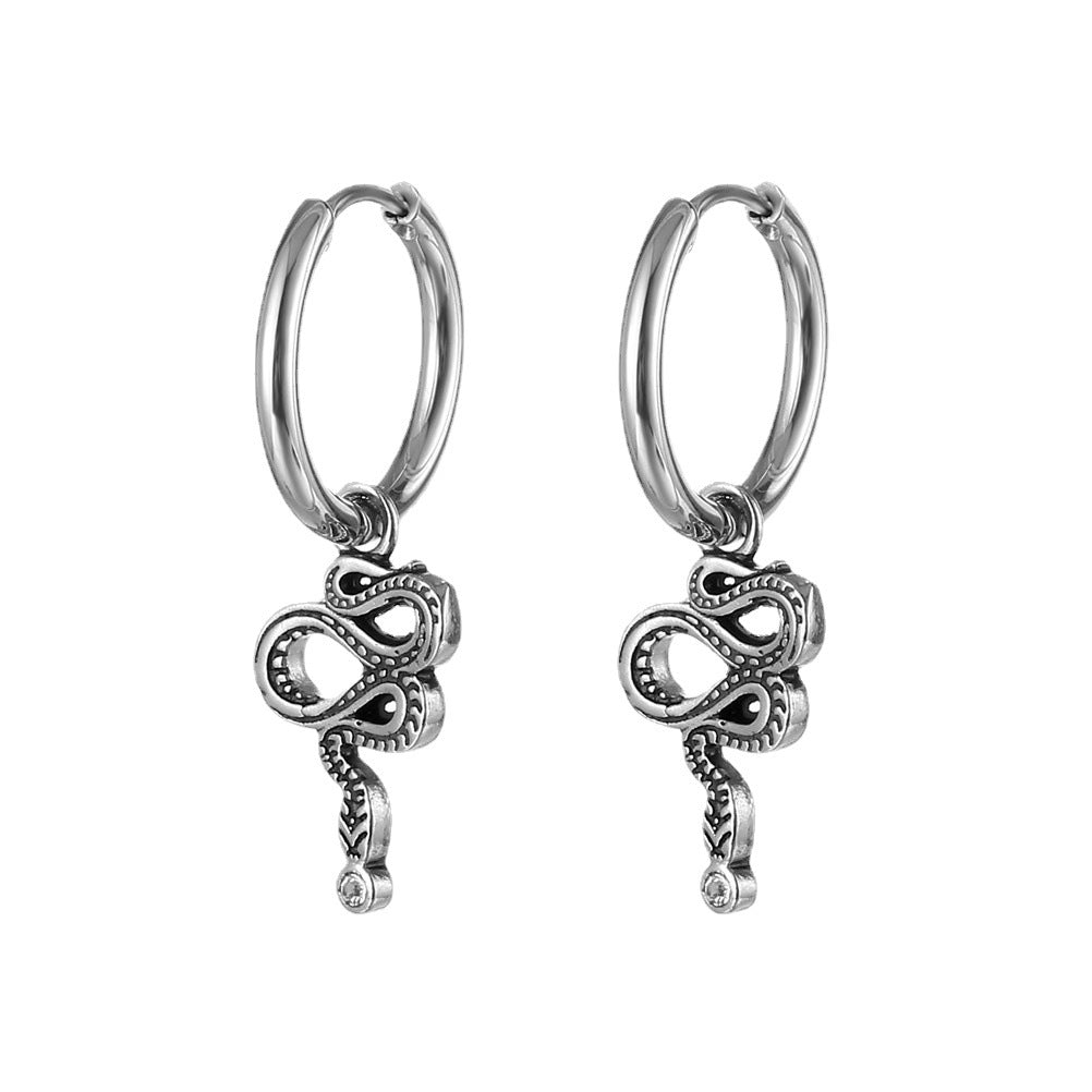 Hip-hop Snake Stainless Steel Men's Hoop Earrings with Creative Animal Design