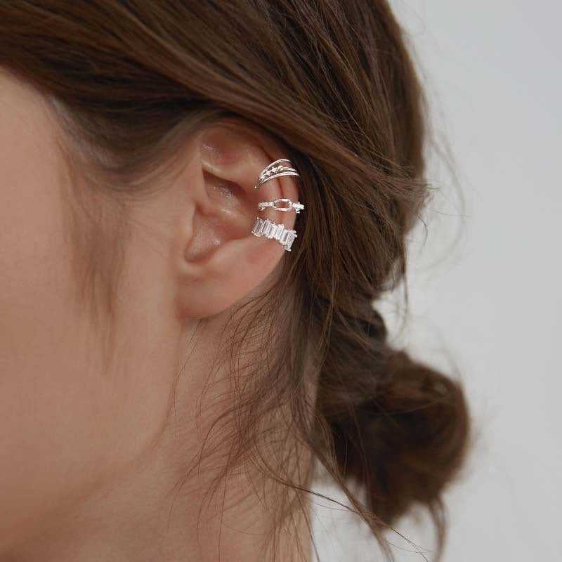 IG Style Geometric Zircon Inlay Double Layer Chain Ear Cuff