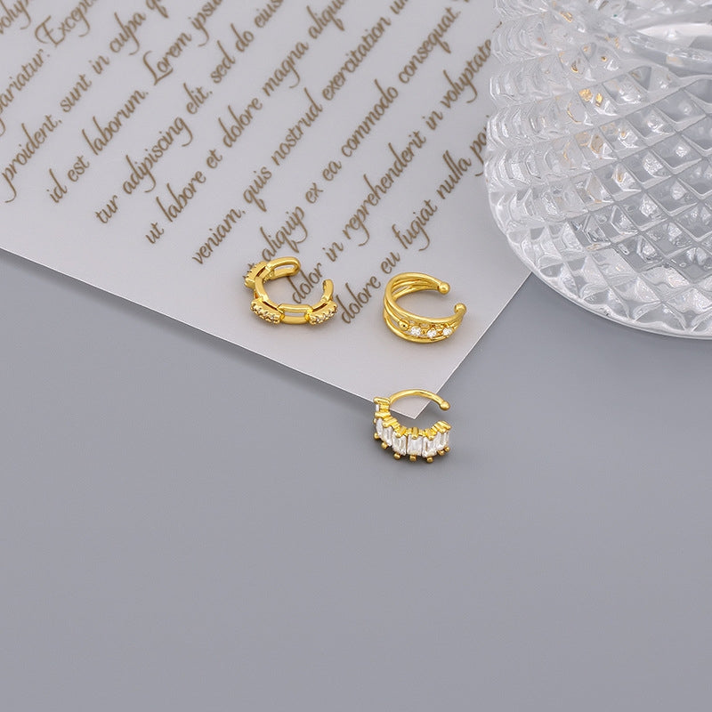 IG Style Geometric Zircon Inlay Double Layer Chain Ear Cuff