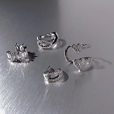 1 Piece Elegant Heart Shaped Rhinestone Inlay Alloy Ear Cuff for Women