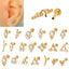 18K Gold Plated Geometric Stainless Steel Lip and Ear Stud Set with Rhinestones