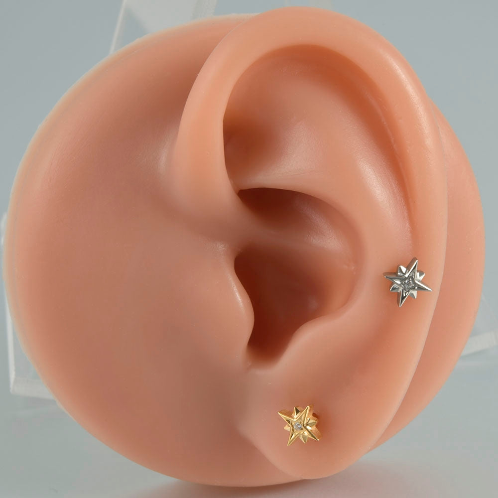 G23 Titanium Sun and Star Zircon Lip and Ear Studs with 18K Gold Plating