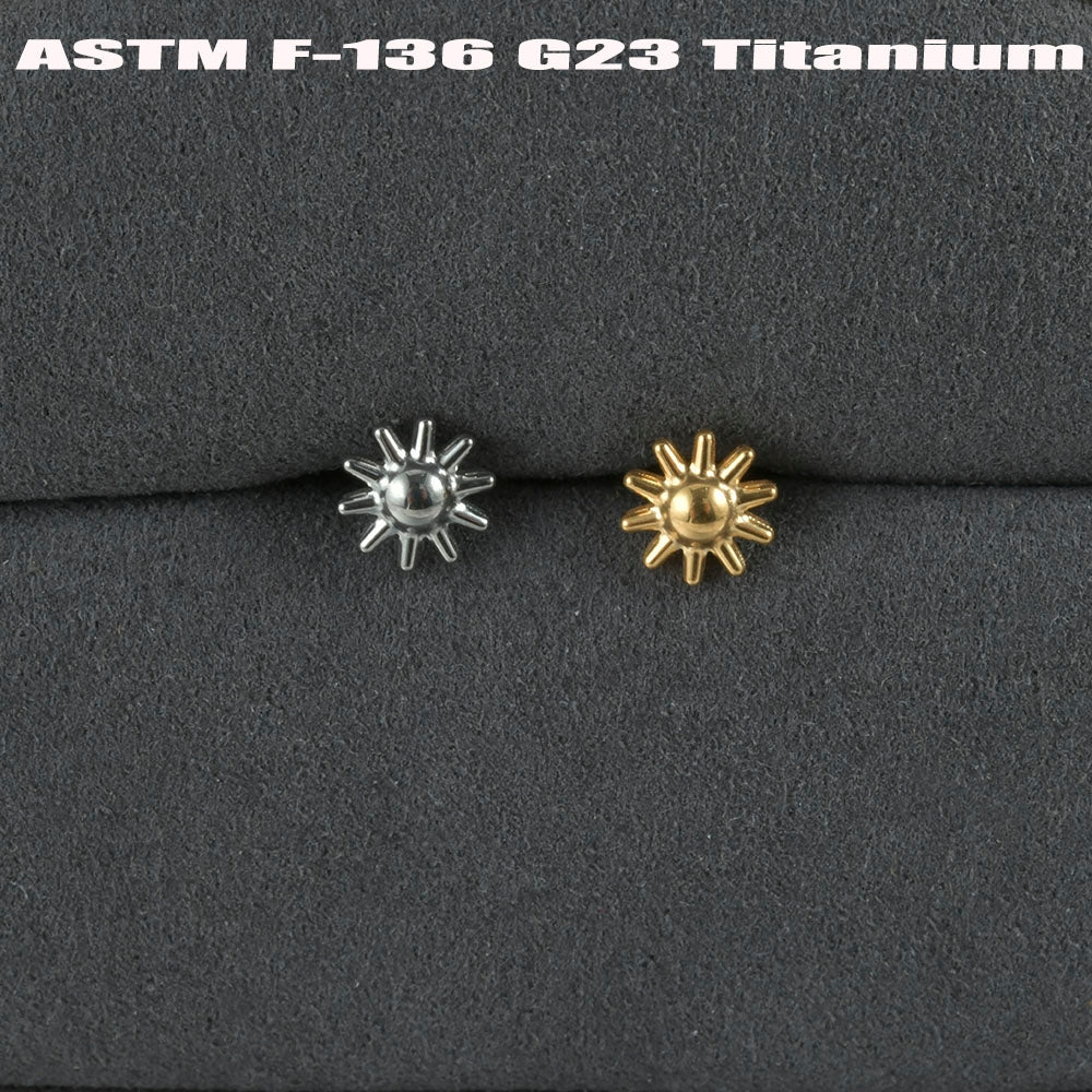 G23 Titanium Sun and Star Zircon Lip and Ear Studs with 18K Gold Plating