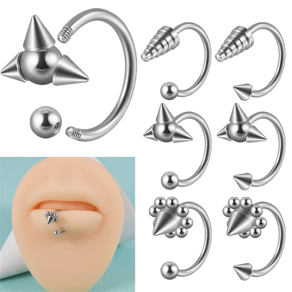 Stainless Steel Plated Horseshoe Lip and Nose Ring Piercing Stud