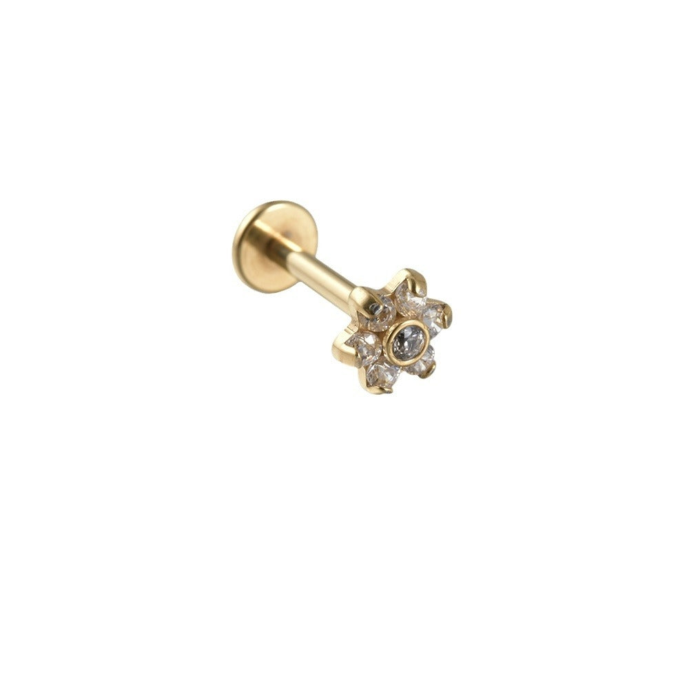 G23 Titanium Star Flower Zircon Lip and Ear Cartilage Studs - 18K Gold Plated Arrow-Shaped Piercing Jewelry