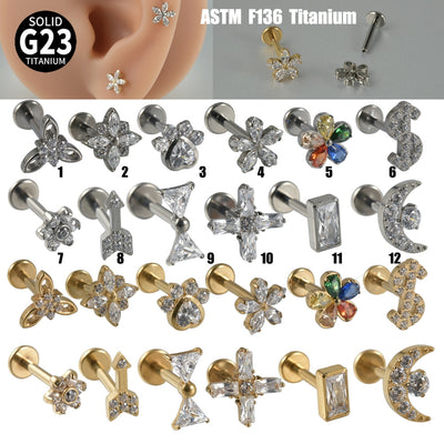 G23 Titanium Star Flower Zircon Lip and Ear Cartilage Studs - 18K Gold Plated Arrow-Shaped Piercing Jewelry