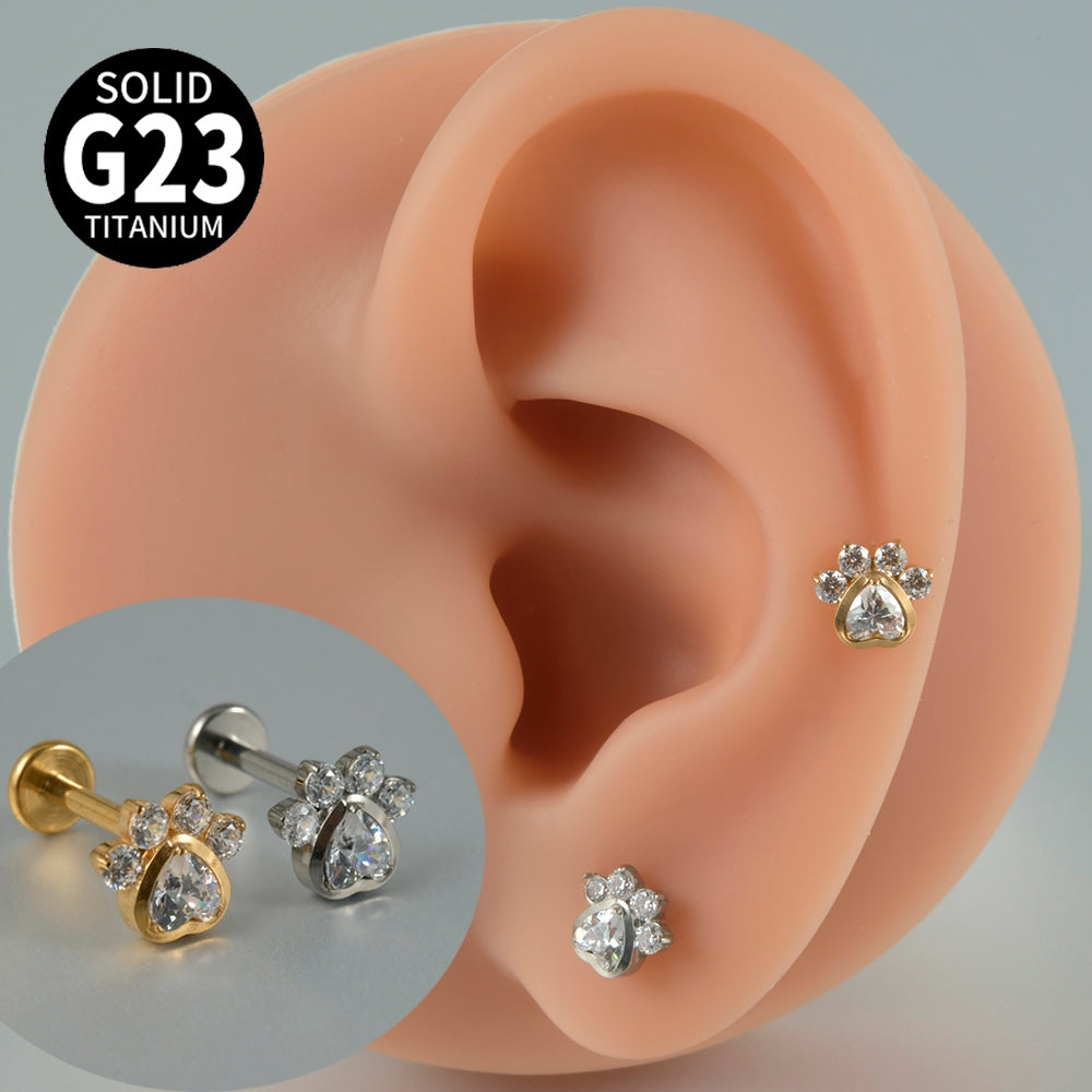 G23 Titanium Star Flower Zircon Lip and Ear Cartilage Studs - 18K Gold Plated Arrow-Shaped Piercing Jewelry