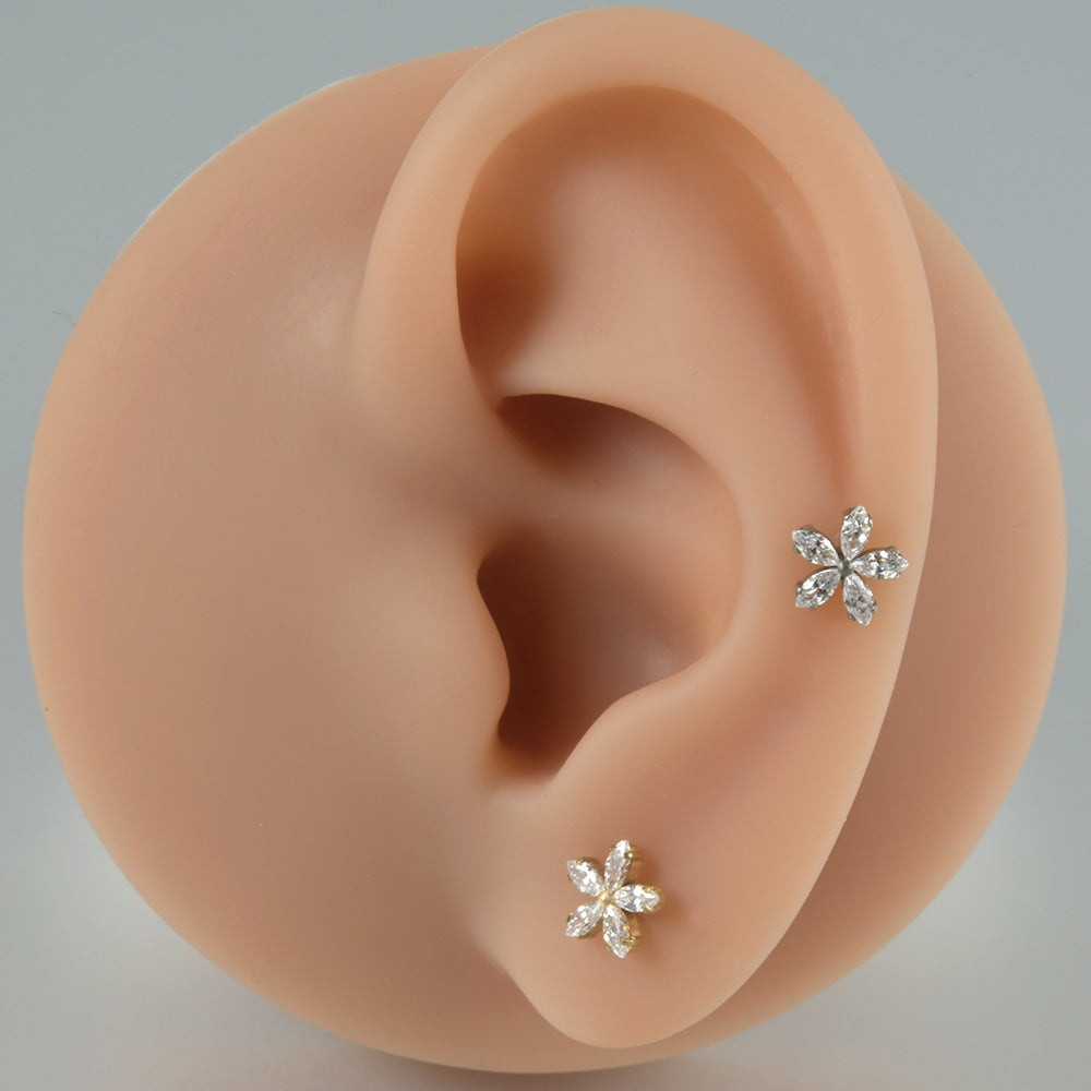 G23 Titanium Star Flower Zircon Lip and Ear Cartilage Studs - 18K Gold Plated Arrow-Shaped Piercing Jewelry