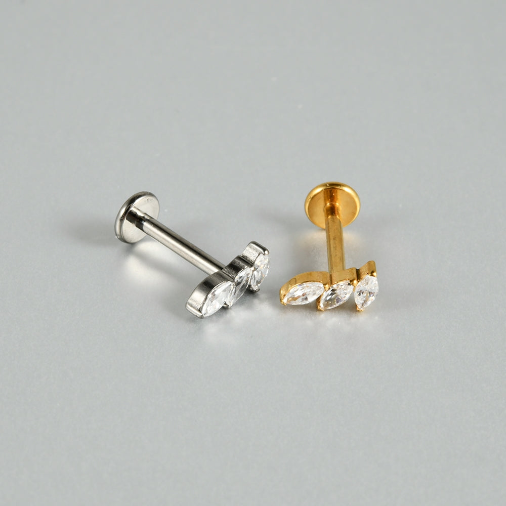 G23 Titanium Crown Zircon Inlay Lip Rings and Ear Studs